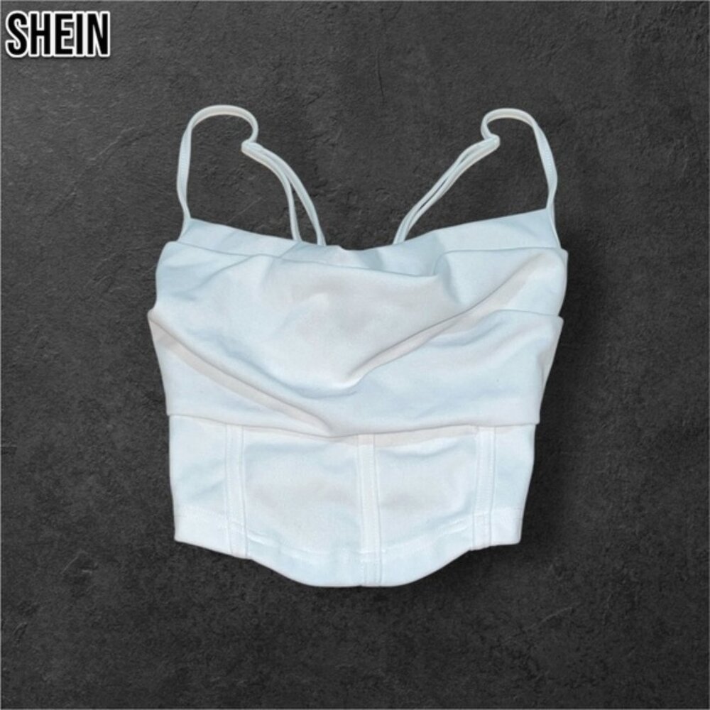 SHEIN White Cowl Neck Crop Top Shirt Adjustable Straps